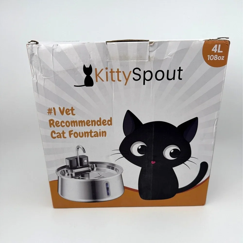 KittySpout 4L Stainless Steel Pet Water Fountain Wireless Motion Sensor 4L EUC